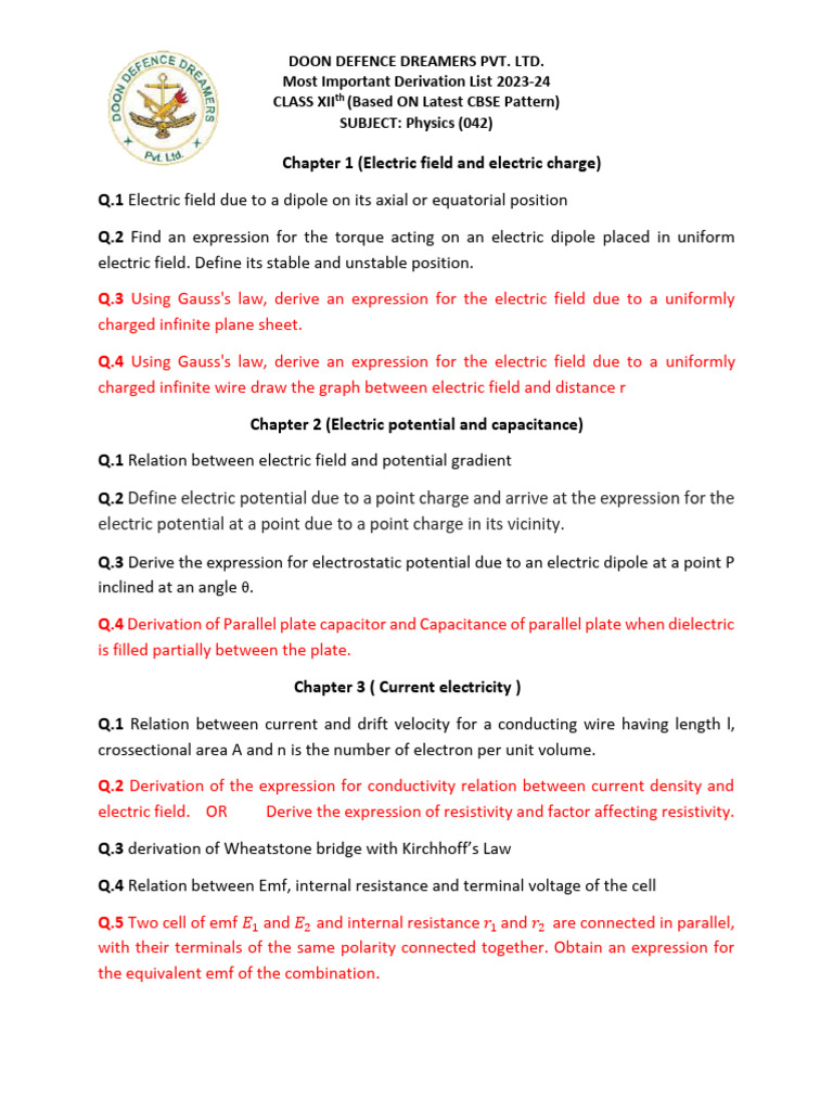 Essential Physics Derivations for CBSE XII | PDF | Magnetic Field | Optics