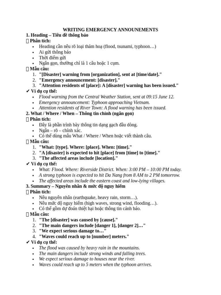 Emergency Announcement Writing Guide | PDF | Typhoon | Natural Disasters
