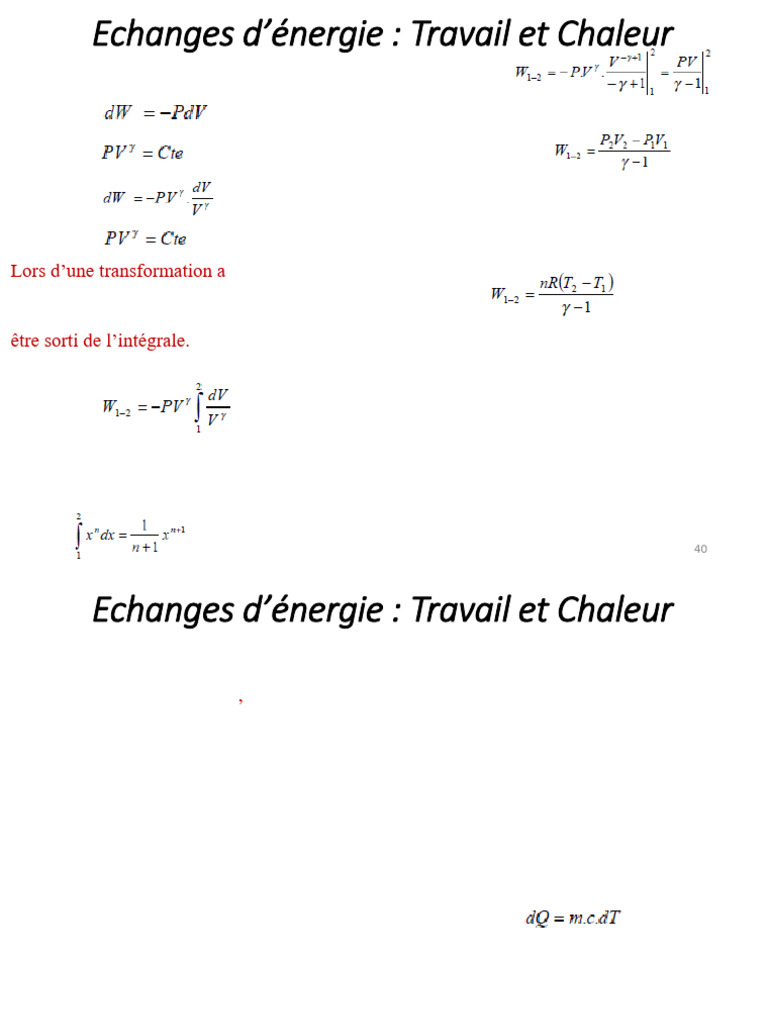 Échanges d'énergie : Travail et Chaleur | PDF | Chaleur | Enthalpie de ...