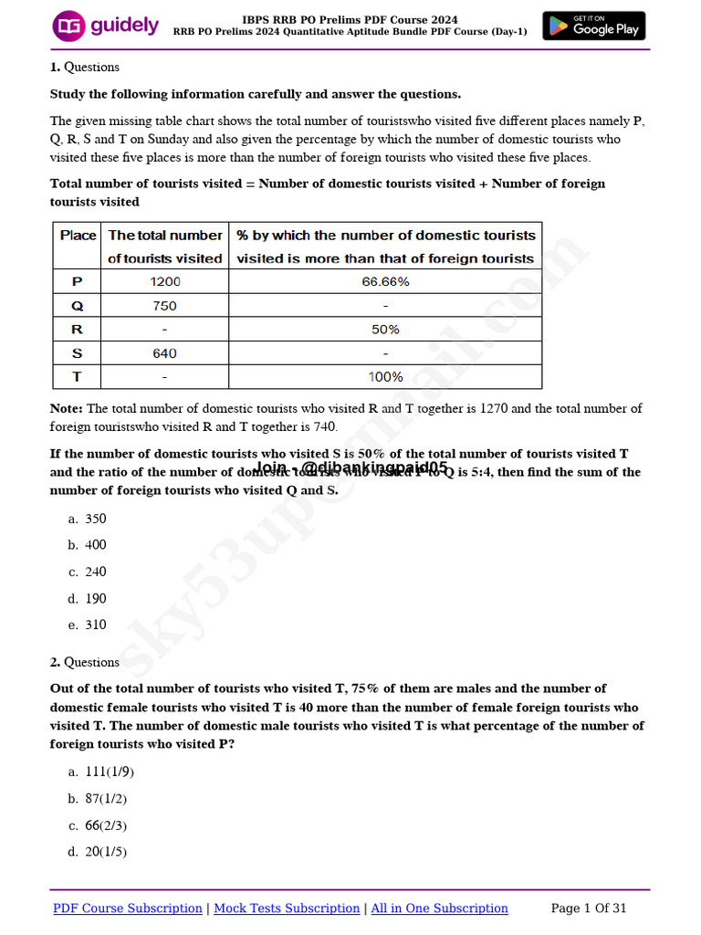 IBPS RRB PO Prelims 2024 Quantitative Course | PDF