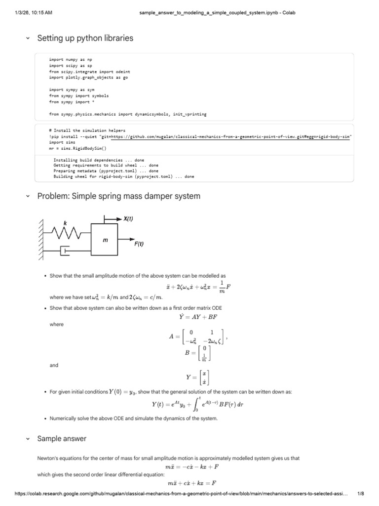Python Setup for Spring-Mass-Damper System | PDF | Matrix (Mathematics ...