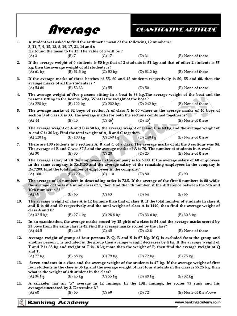Average Calculation Problems and Solutions | PDF | Average | Mean