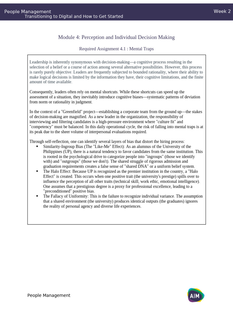 AIM PM M2_Required Assignment 4.1 | PDF | Decision Making | Rationality