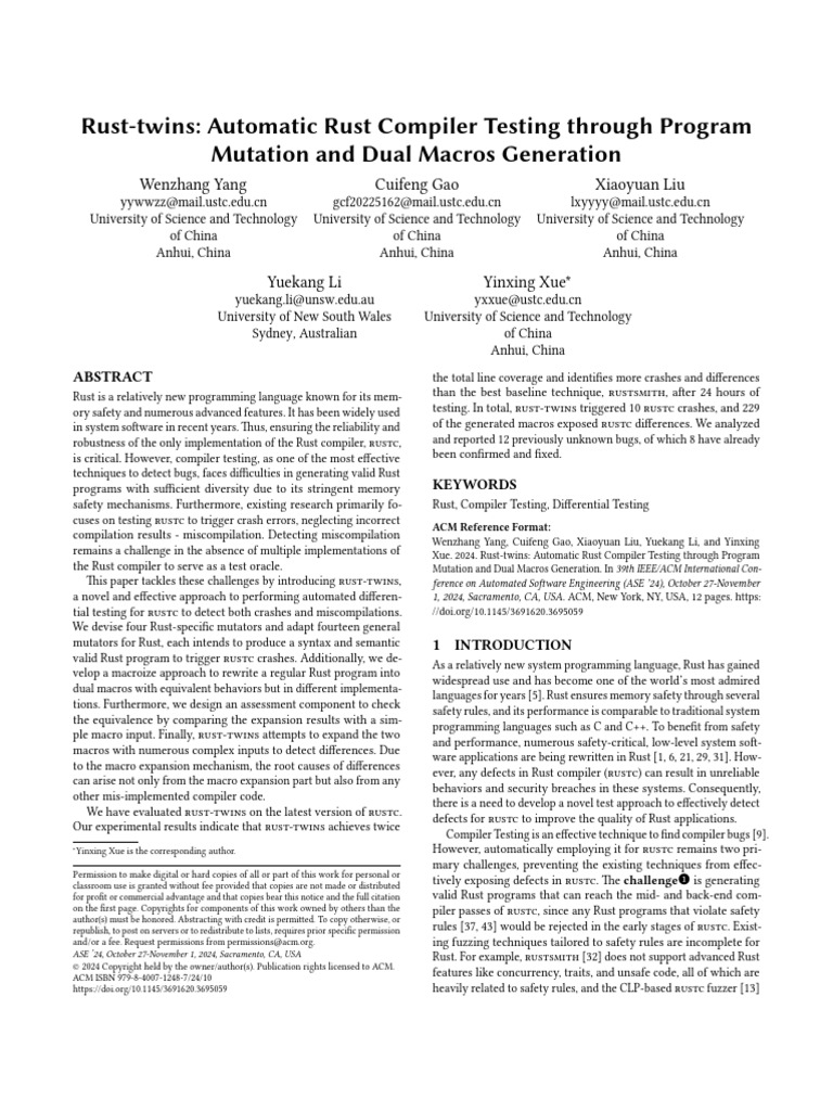 Yang Et Al. - 2024 - Rust-twins Automatic Rust Compiler Testing Through ...