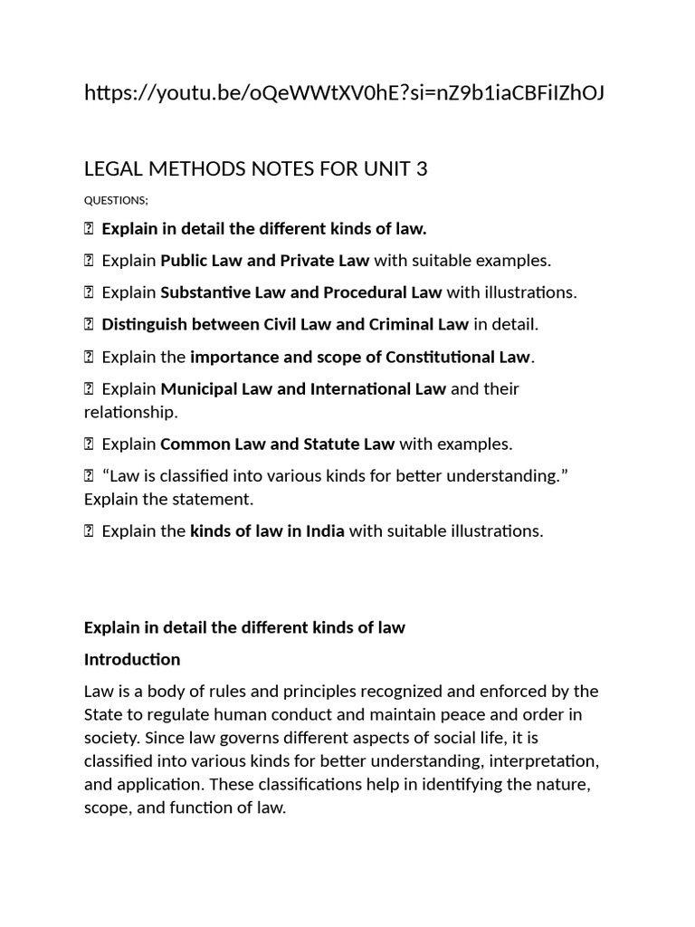 Types of Law: A Comprehensive Overview | PDF | Precedent | Methodology