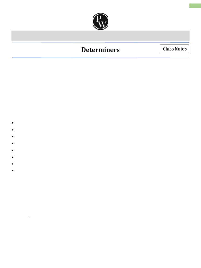 Understanding Determiners in English | PDF | Noun | Grammatical Number