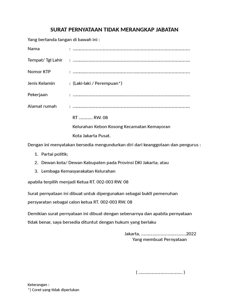 Super Tidak Merangkap Jabatan & Kesanggupan Melaksanakan Tugas | PDF