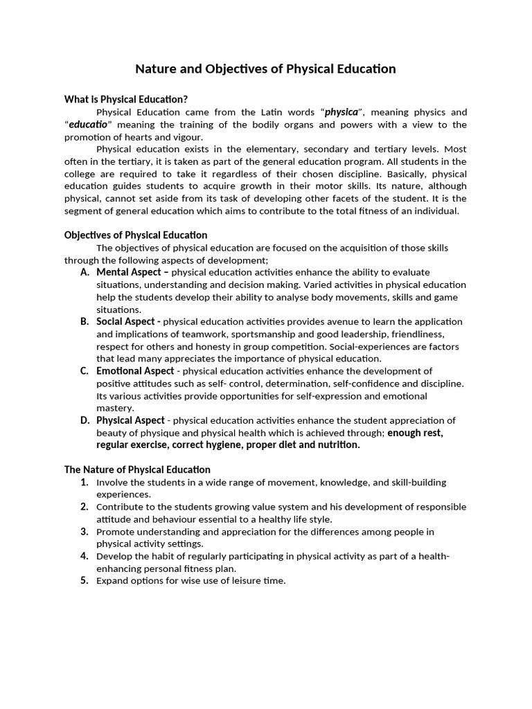 Benefits and Goals of Physical Education | PDF | Physical Education ...