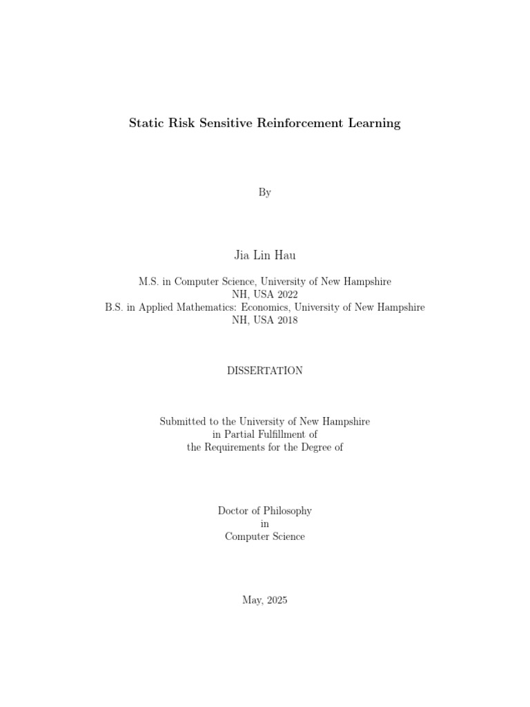 Static Risk Sensitive Reinforcement Learning (2025) | PDF | Probability ...