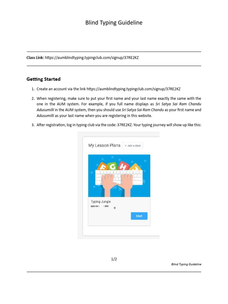 Blind Typing Course Registration Guide | PDF