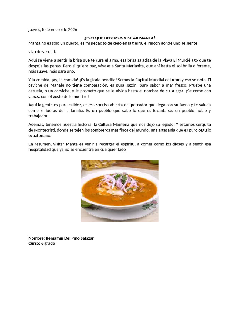 Descubre Manta: Playa, Comida y Cultura | PDF
