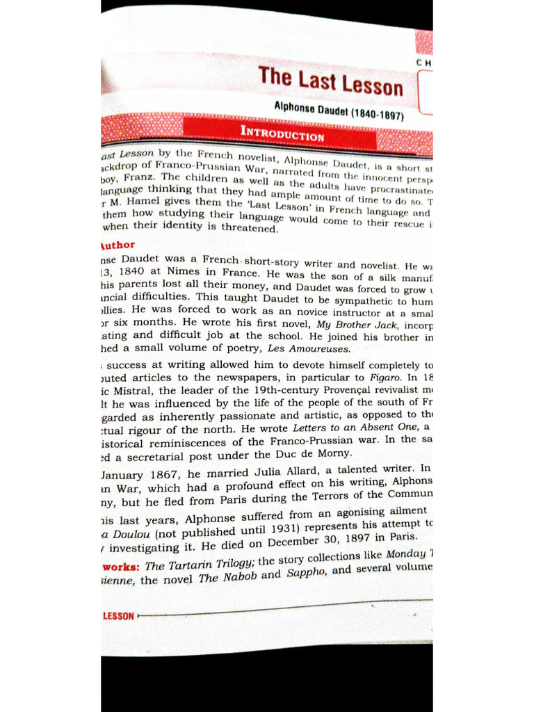 The Last Lesson WORKBOOK DOCUMENT | PDF