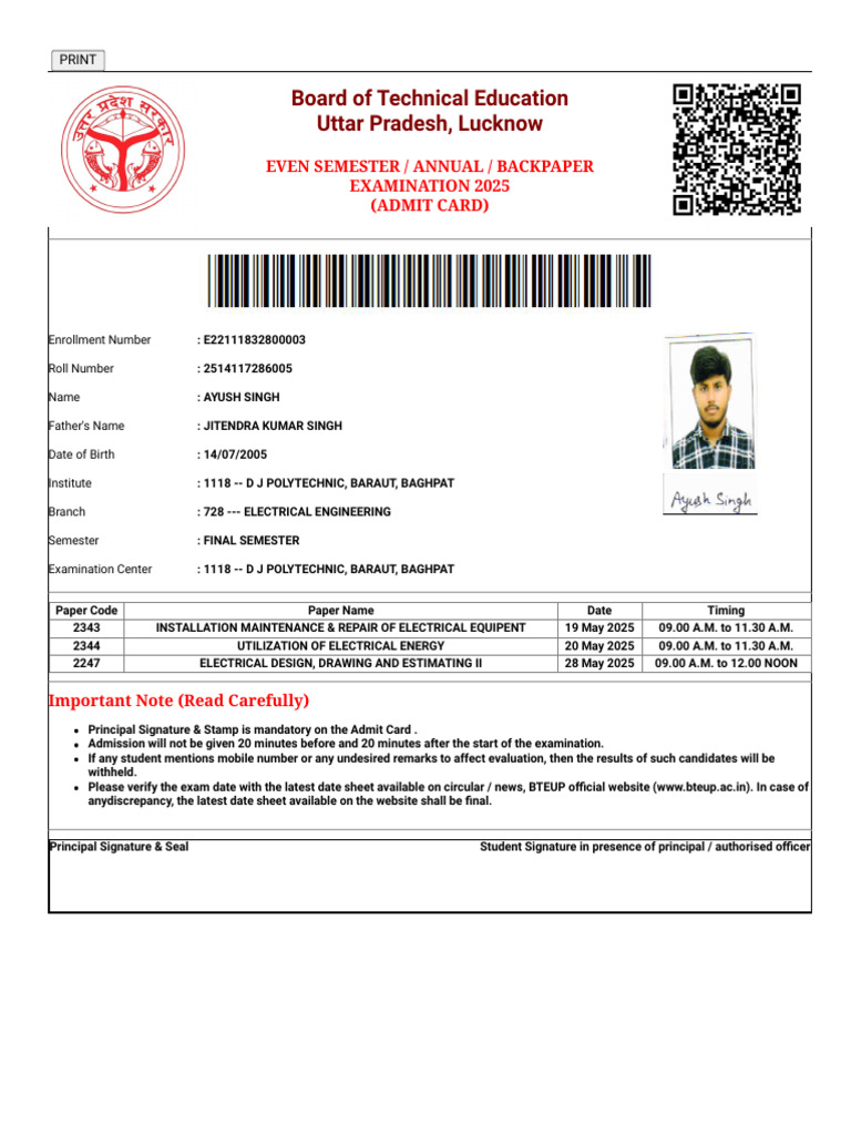 Even Sem Date Sheet | PDF