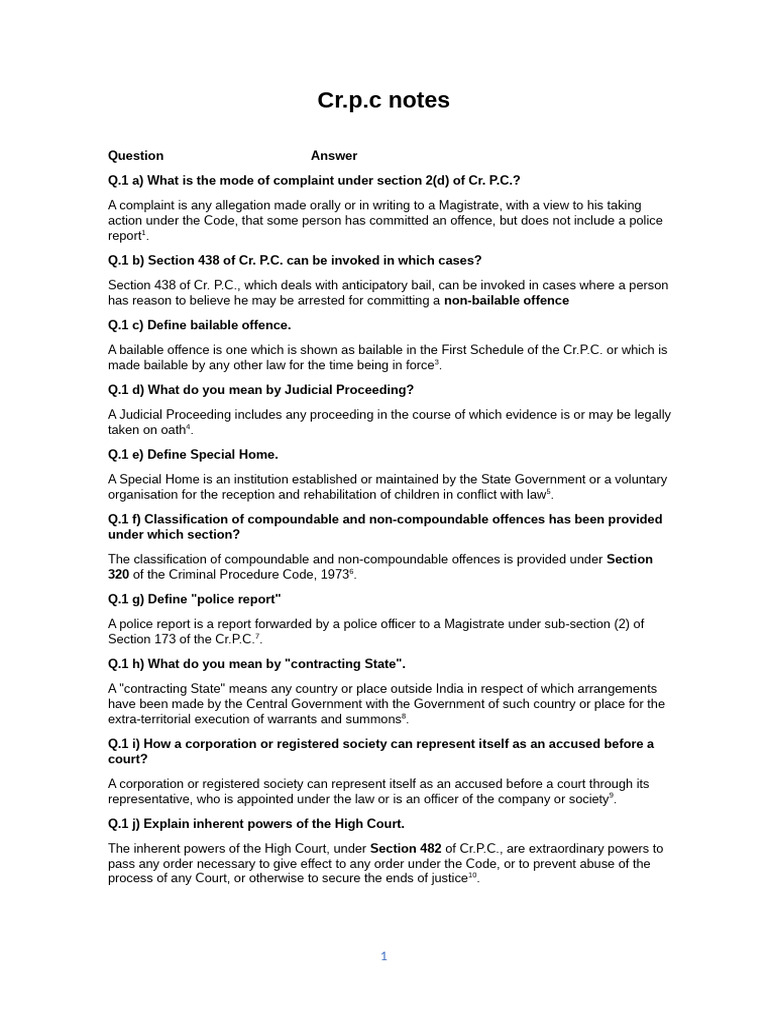 Cr.P.C. Notes: Key Legal Concepts | PDF | Arrest | Bail