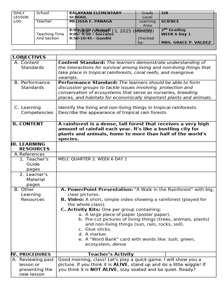Science 6 for Demo | PDF | Rainforest | Lesson Plan
