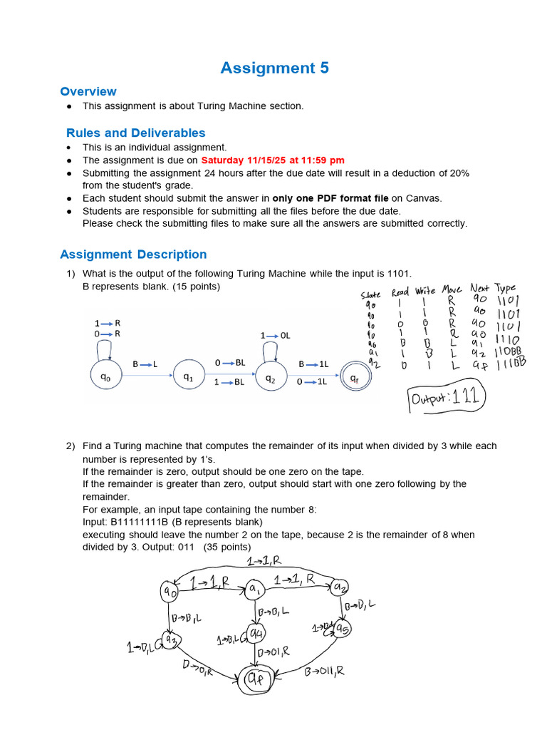 Turing Machine Assignment Overview | PDF