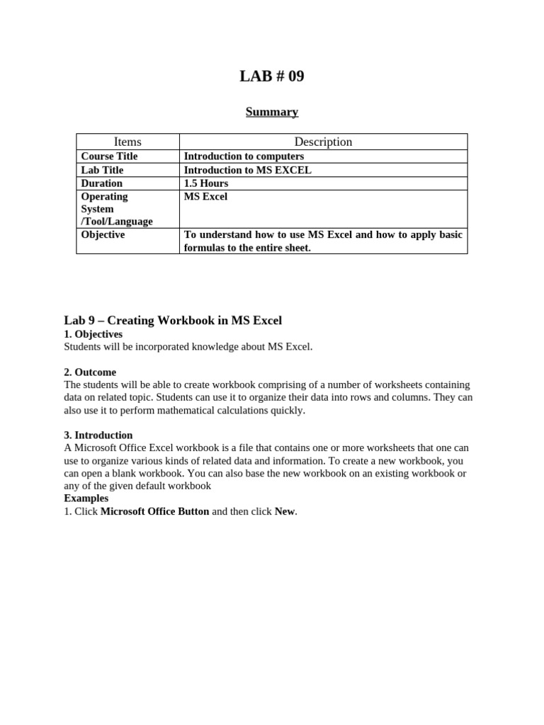 MS Excel Workbook Creation Guide | PDF | Microsoft Excel | Window ...