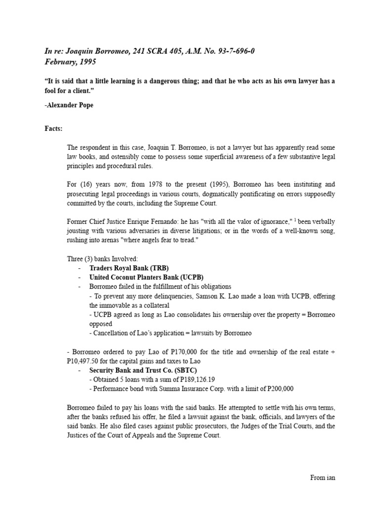 Joaquin Borromeo Contempt Case Summary | PDF | Contempt Of Court ...