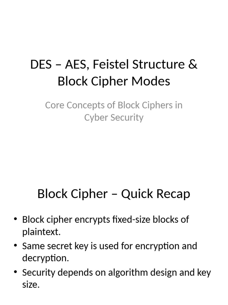 Block Ciphers: DES, AES & Modes Explained | PDF | Secure Communication ...