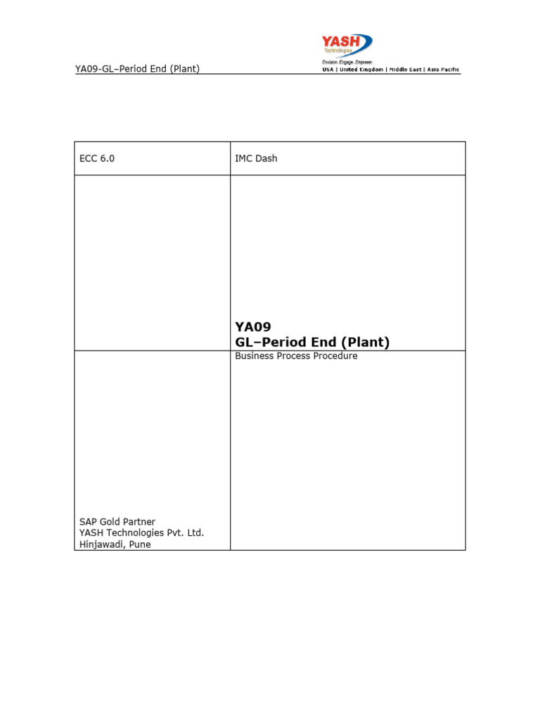 YA09 GL Period End (Plant) BBP | PDF | Inventory | Cost
