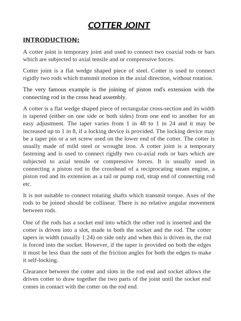 Understanding Cotter Joints and Their Types | PDF | Stress (Mechanics ...