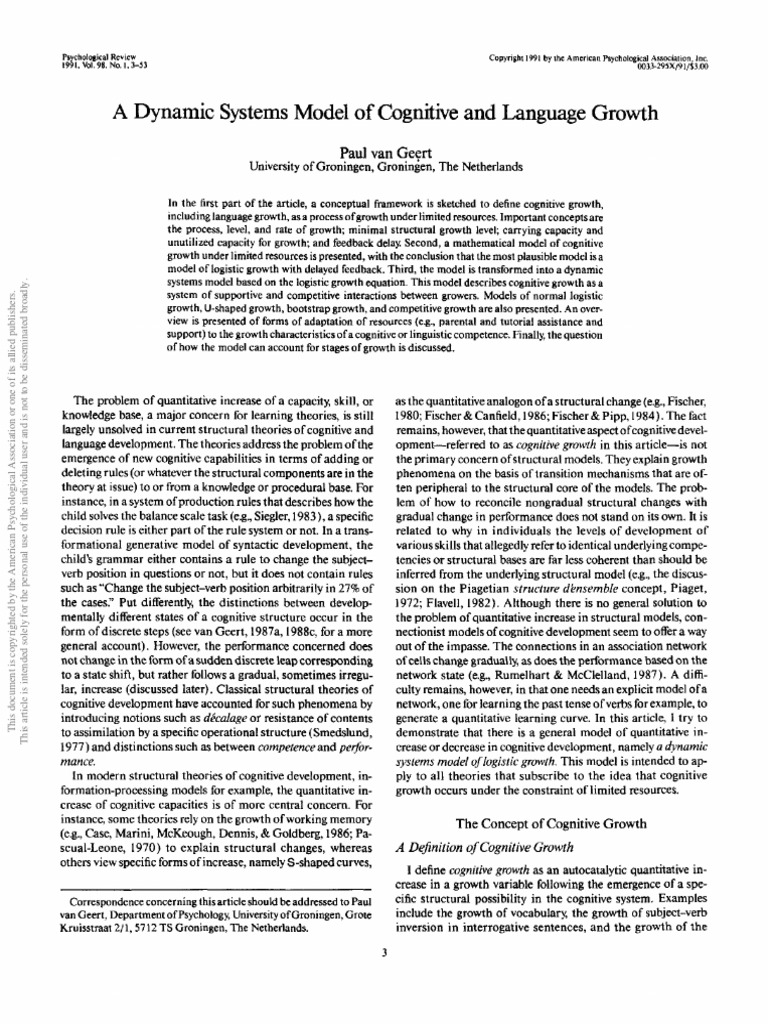 Dynamic Systems in Cognitive Growth | PDF | Cognition | Theory