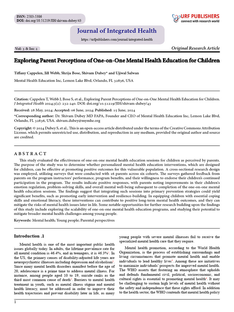 Parent Views on Child Mental Health Education | PDF | Mental Health ...