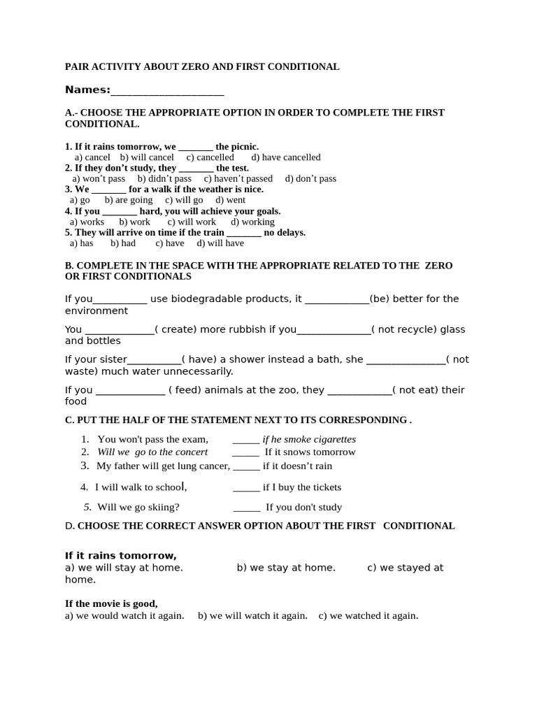 Zero and First Conditional Exercises | PDF