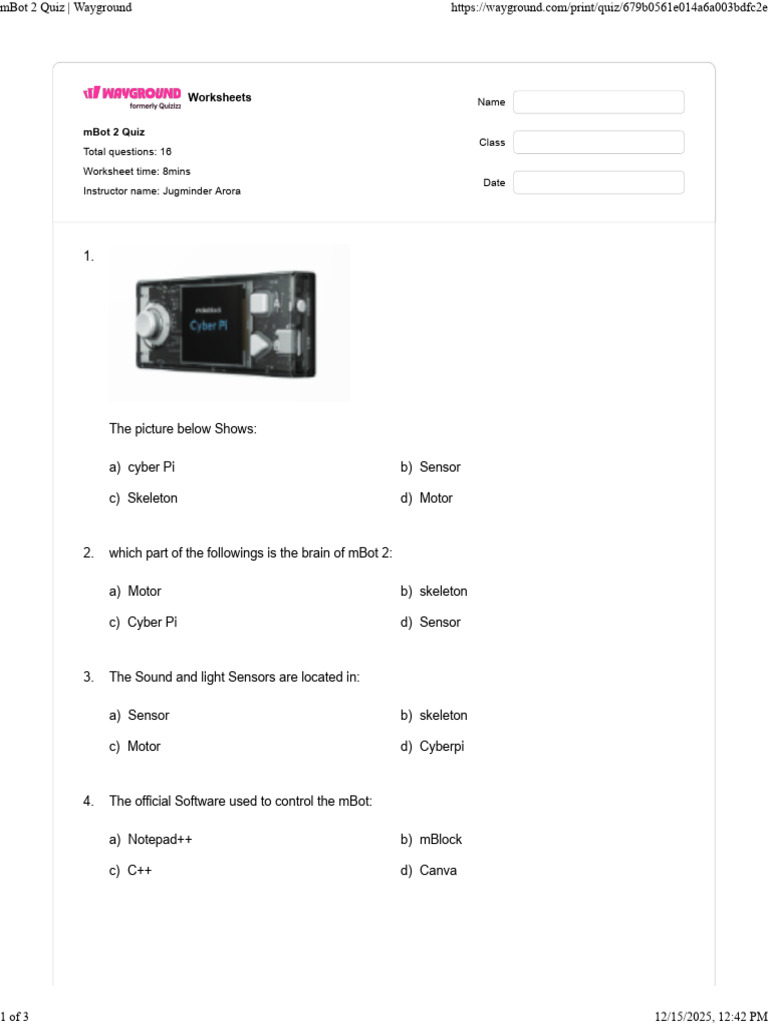 MBot 2 Quiz _ Wayground | PDF