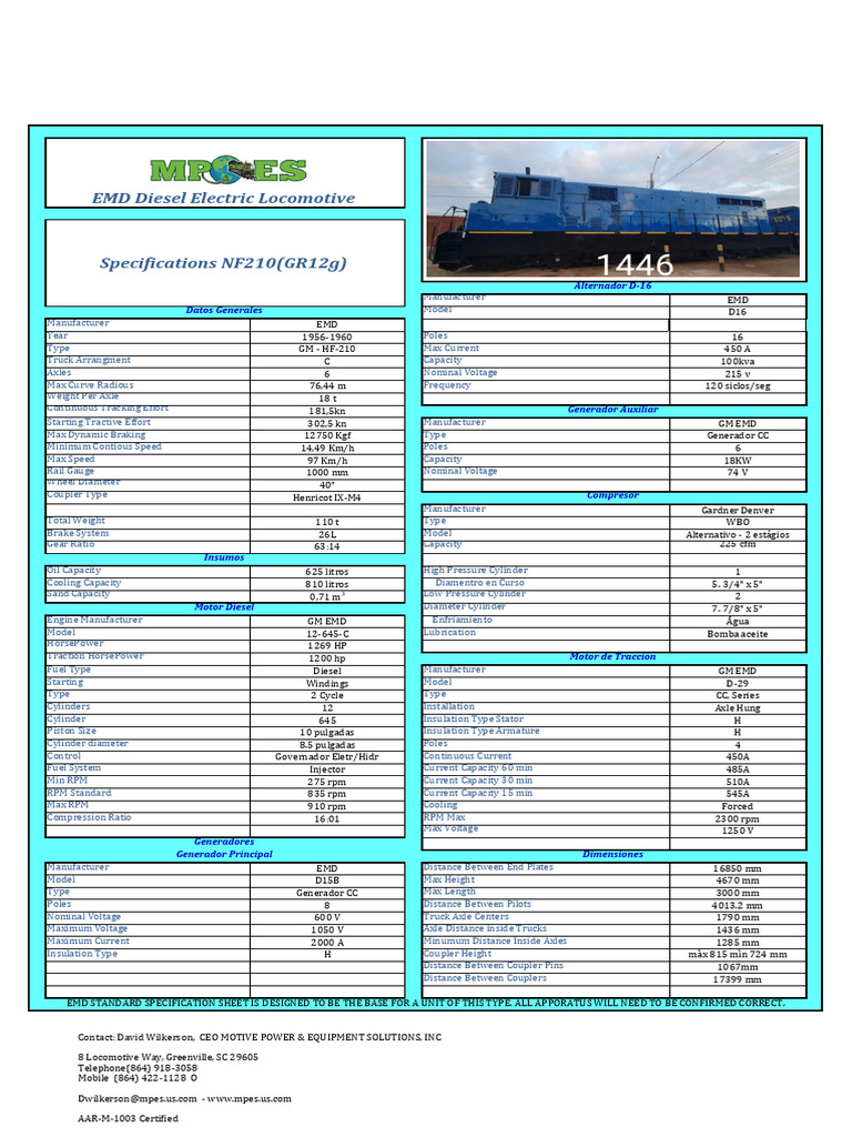 EMD Diesel Locomotive Specifications | PDF | Horsepower | Diesel Engine