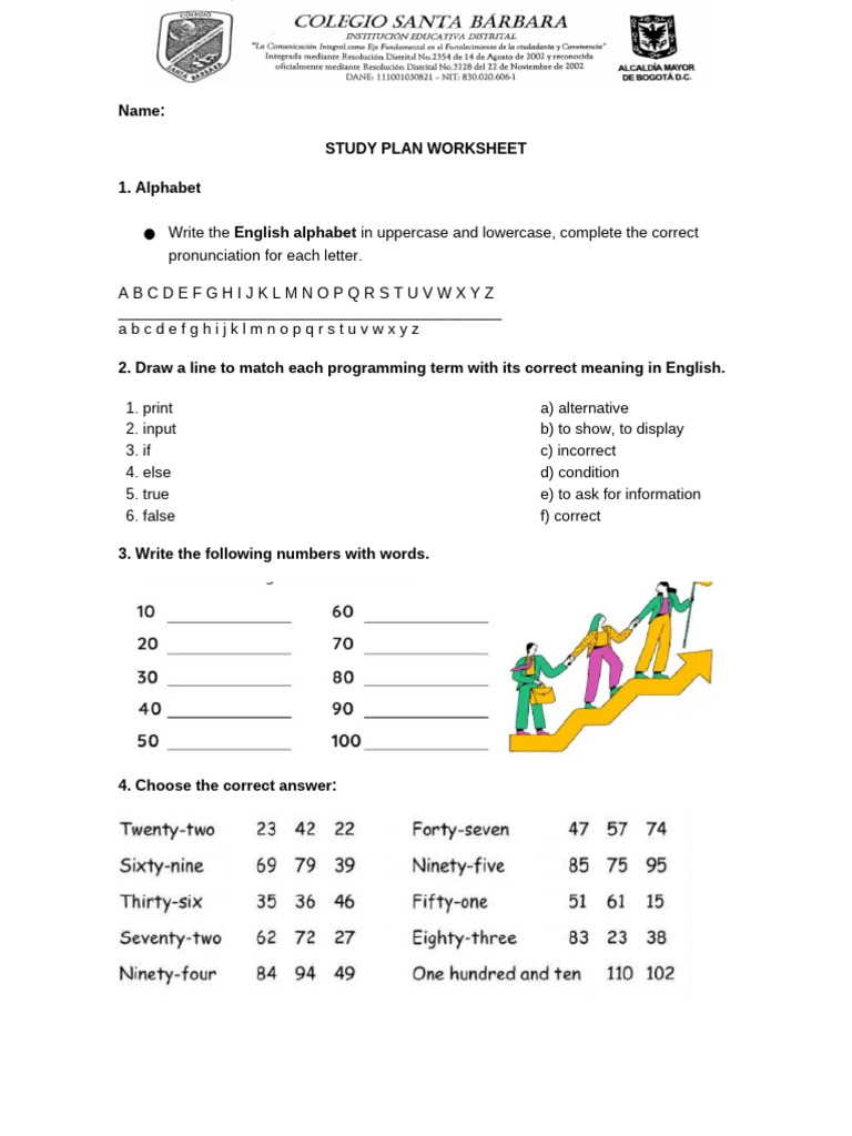 Study Plan Worksheet for Language Skills | PDF