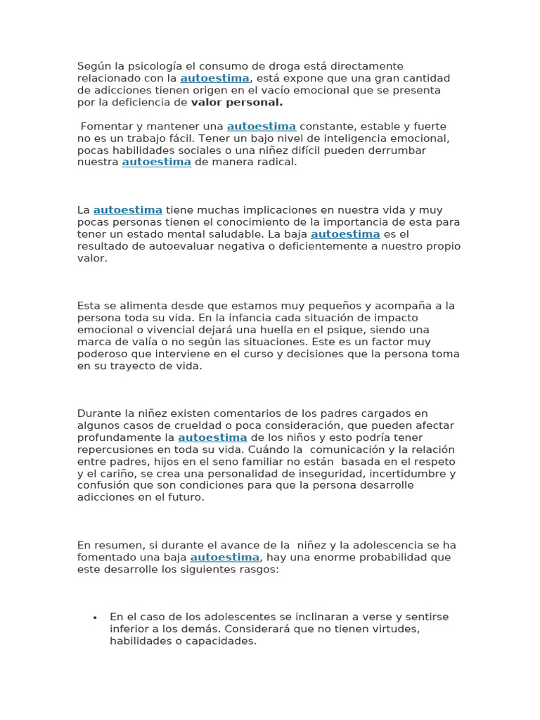 Autoestima y su impacto en adicciones | PDF | Autoestima | Ciencias del ...