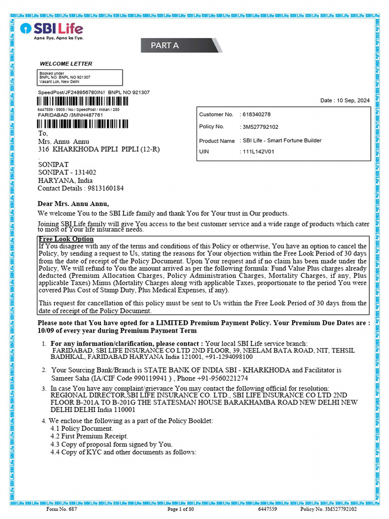 SBI Life Smart Fortune Builder Policy | PDF | Insurance | Life Insurance