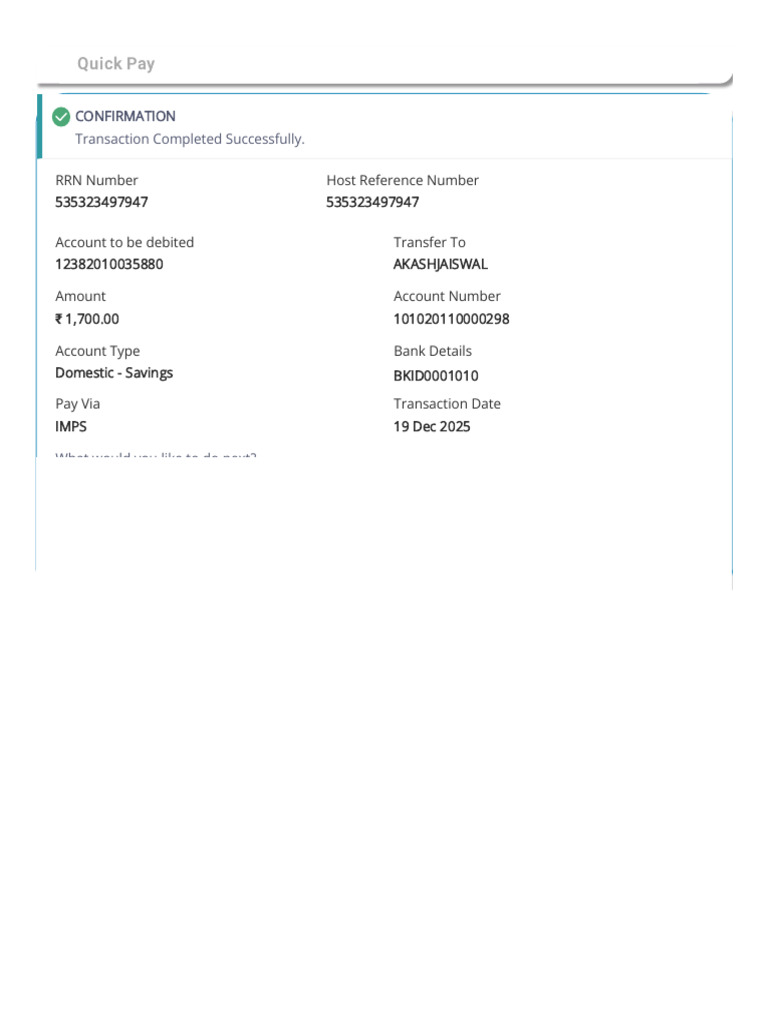 Quick Pay Transaction Confirmation | PDF