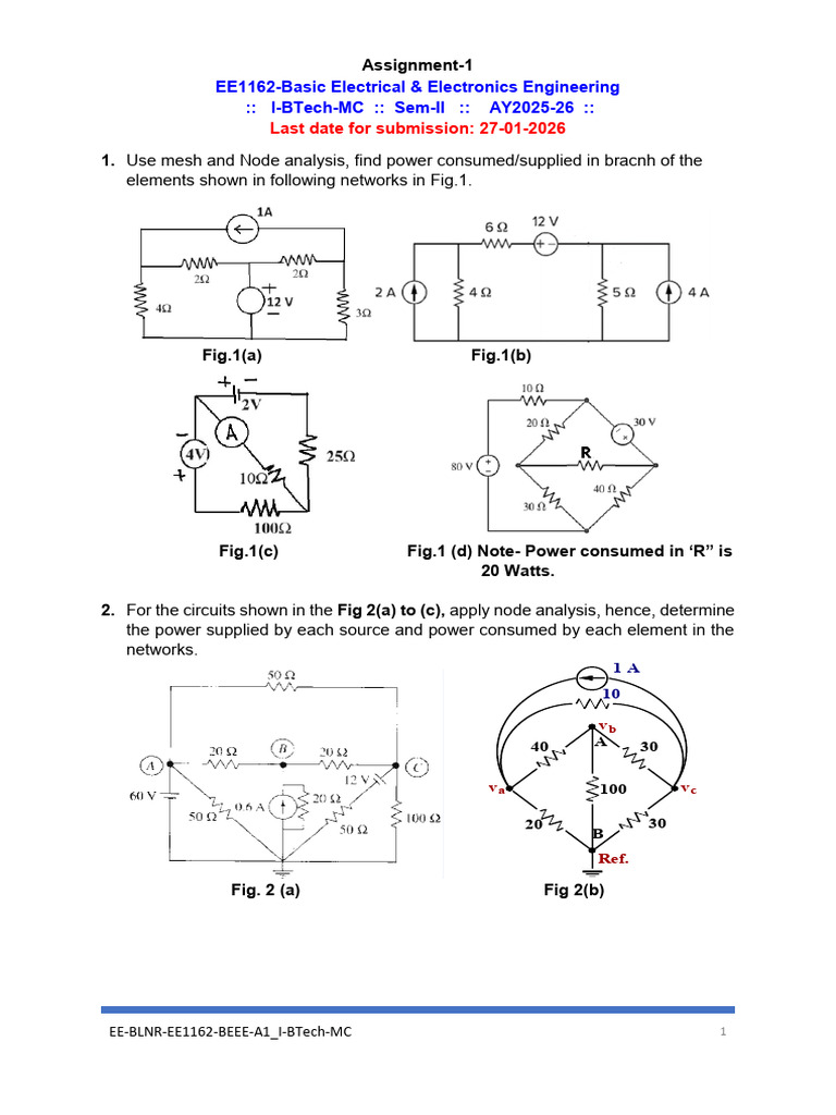 Electrical Engineering Assignment 1 | PDF | Electrical Network ...