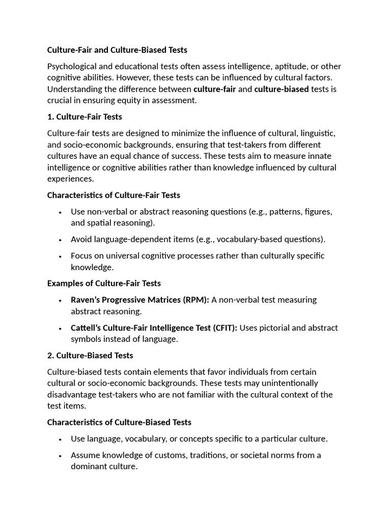 Culture-Fair vs. Culture-Biased Tests | PDF | Emotional Intelligence ...