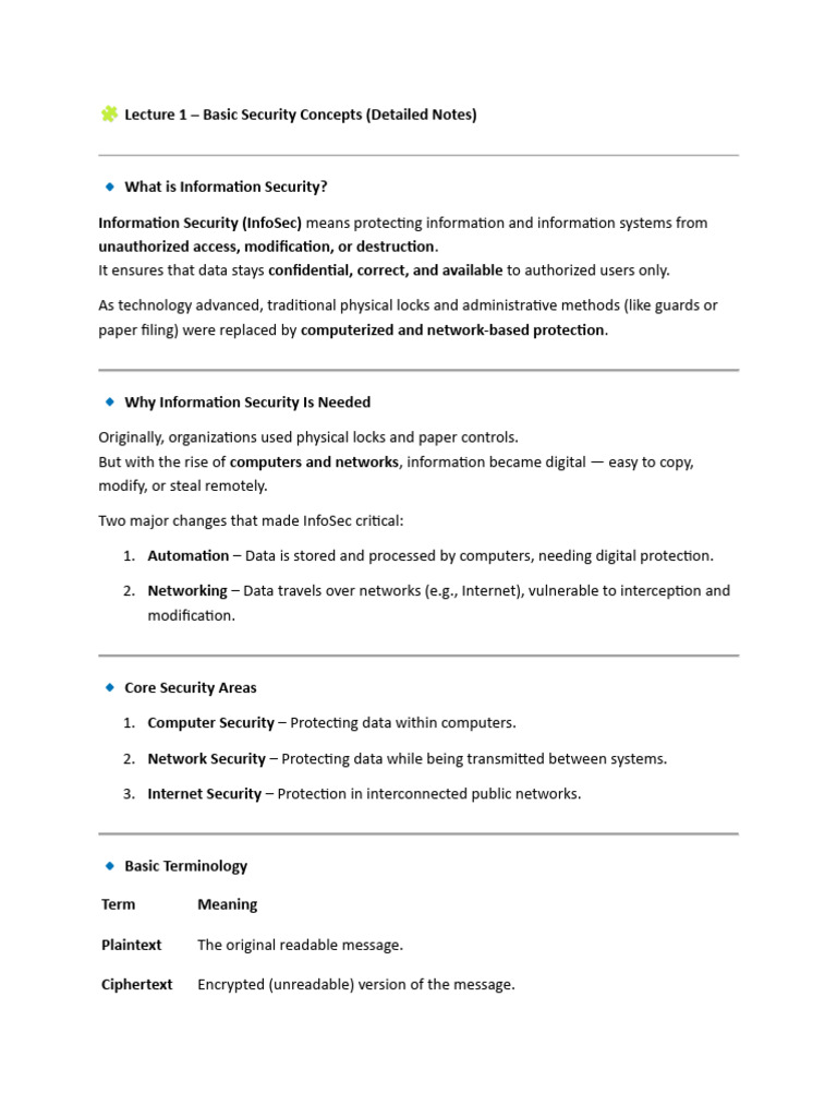 Basic Information Security Concepts | PDF | Public Key Cryptography ...