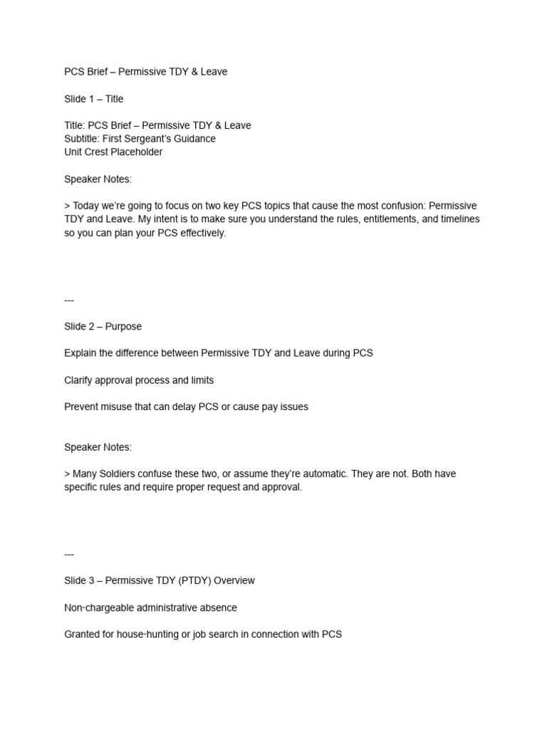 PCS Brief - Permissive TDY & Leave | PDF