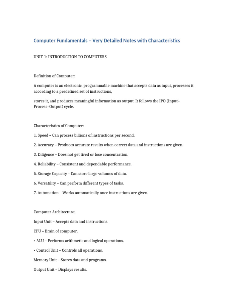 Computer Fundamentals and Characteristics | PDF | Computer Data Storage ...