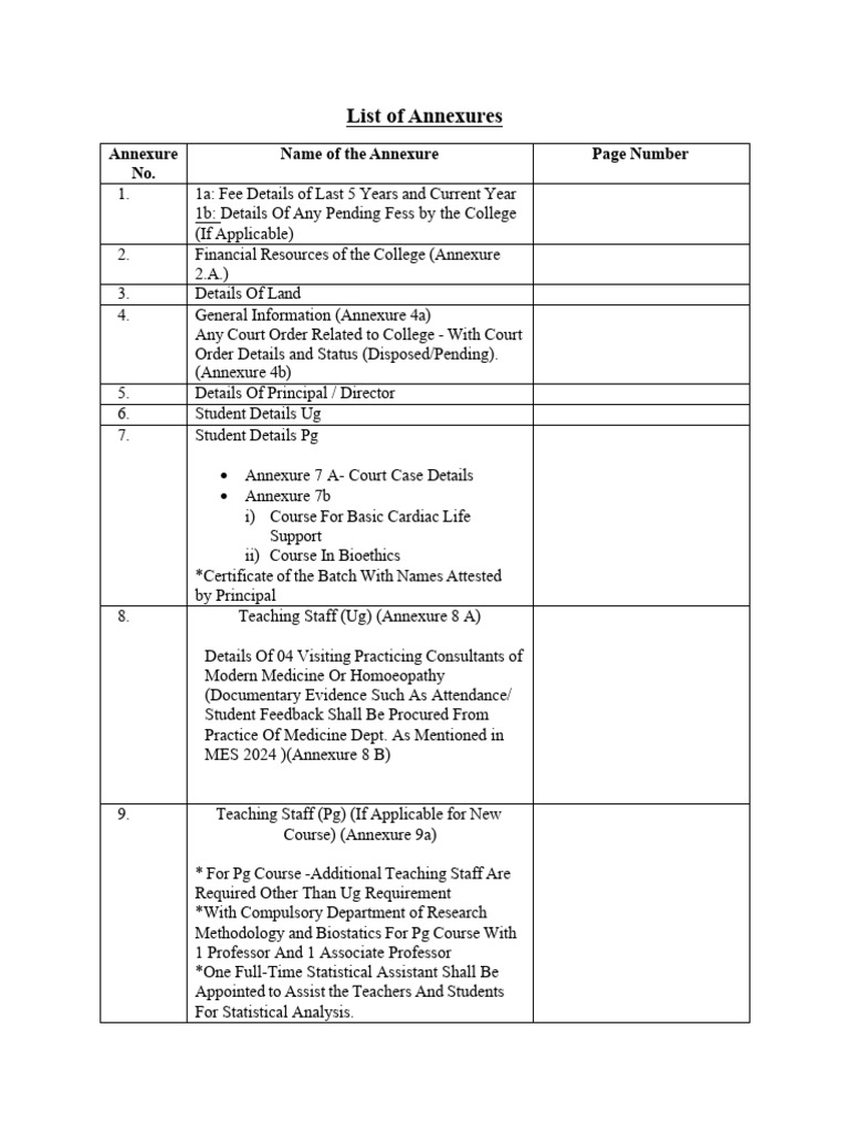 Comprehensive College Annexure List | PDF