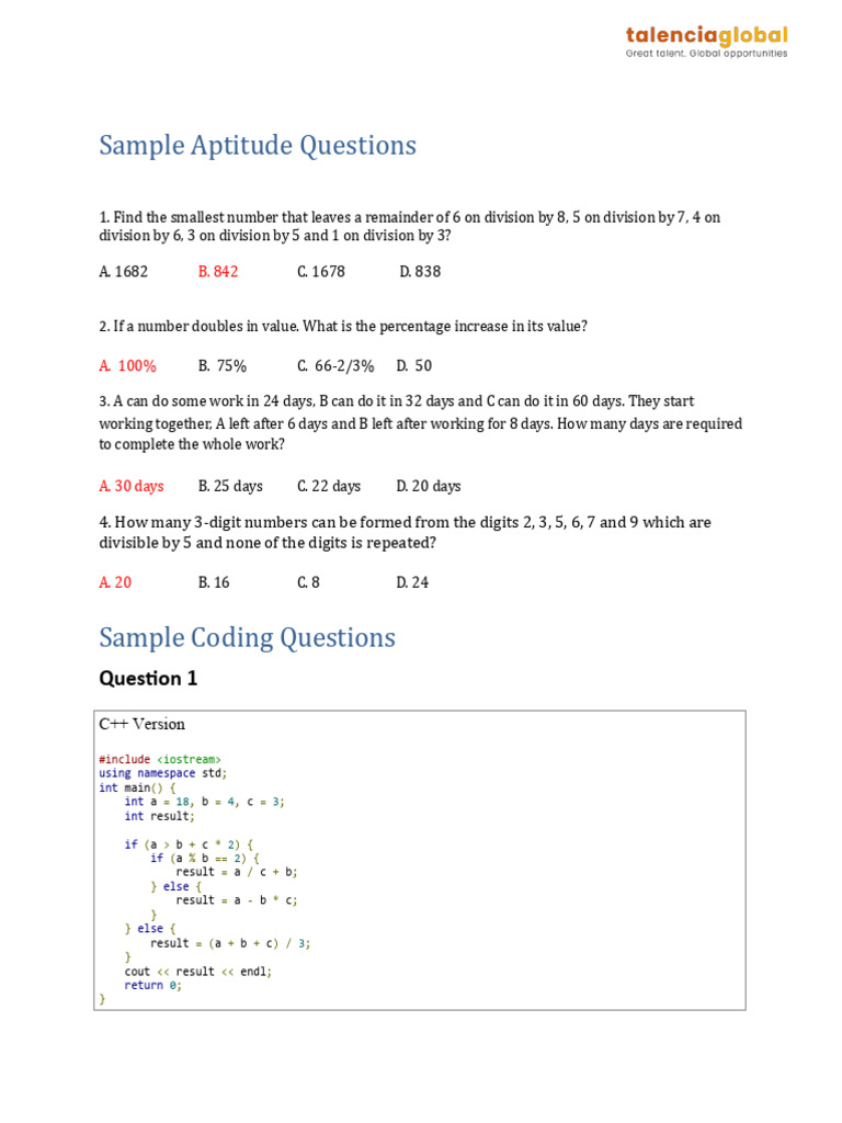 Aptitude and Coding Questions Guide | PDF