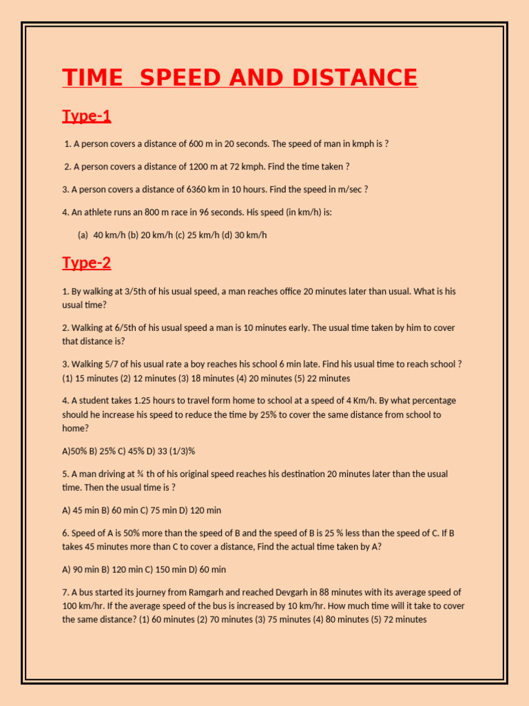 Speed, Time, and Distance Problems | PDF | Speed | Velocity