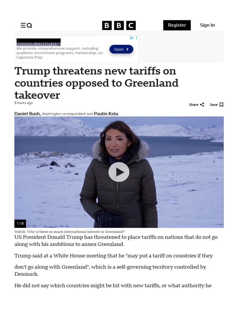 Trump Threatens New Tariffs on Countries Opposed to Greenland Takeover ...
