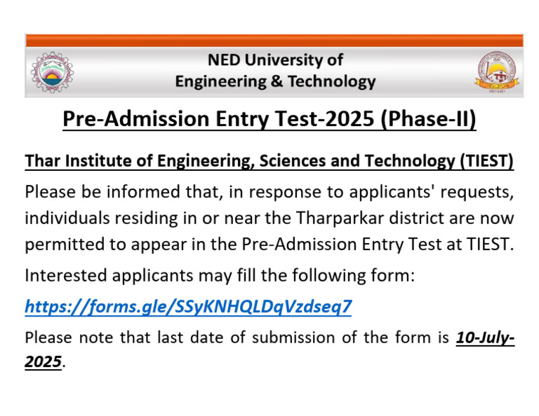 TIEST Pre-Admission Test 2025 Info | PDF
