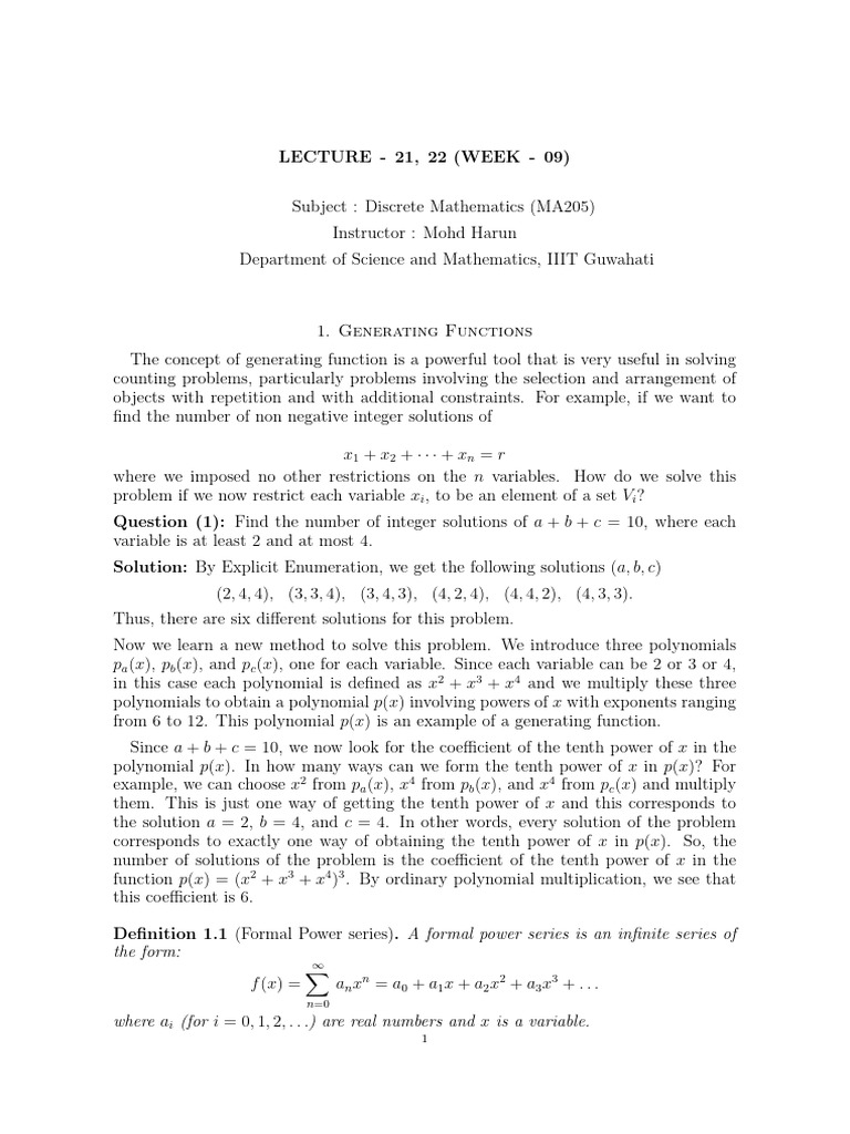 Generating Functions in Discrete Math | PDF | Polynomial | Power Series
