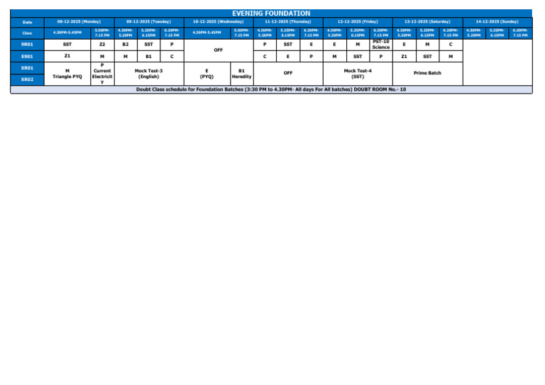 FDN Time Table 8 Dec to 12 Dec | PDF