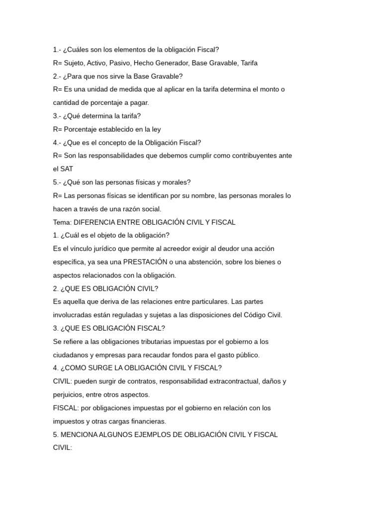 Elementos y Tipos de Obligaciones Fiscales | PDF | Impuestos | Economias