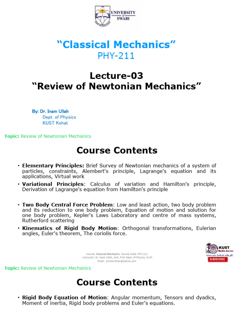 Newtonian Mechanics Overview in Physics | PDF | Classical Mechanics ...