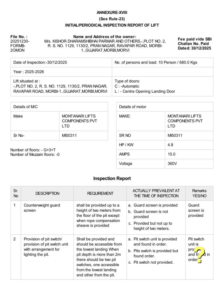 Lift Inspection Report for Montanari Lift | PDF | Elevator ...