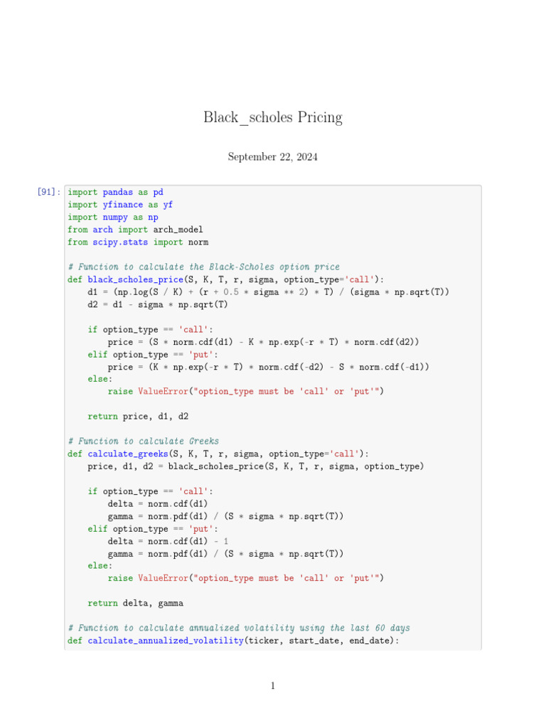 Black-Scholes Option Pricing Analysis | PDF | Greeks (Finance) | Black ...